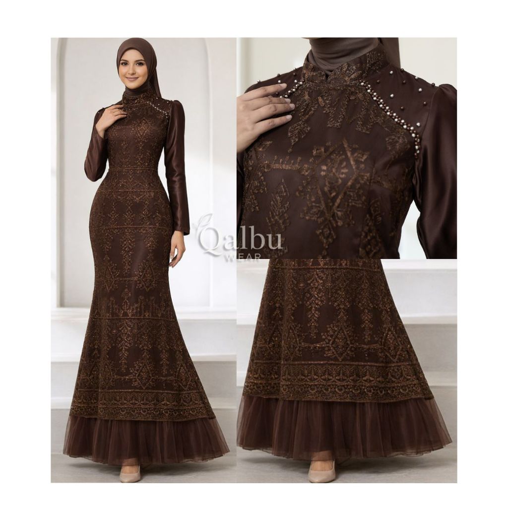 Karina Luvita Lebaran Gamis 2026 Baru Dress Maxy | Satin Velvet Premium | Brokat Motif Akar Tulle Tu