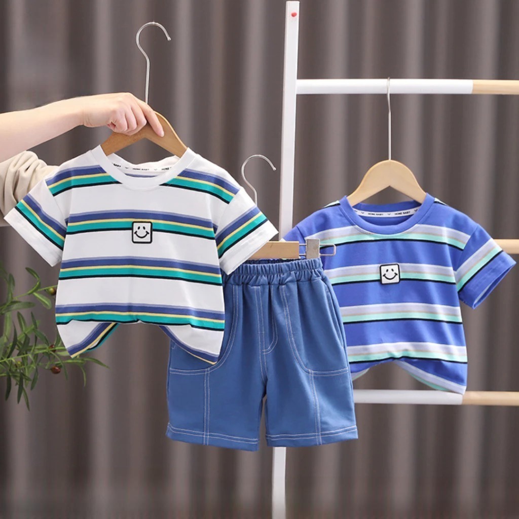 MELODYSHOP.ID - Setelan anak laki laki garis import | Set kaos anak model korea Import