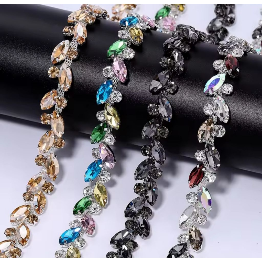 Aksesoris Renda Berlian Stone Kaca Kristal Swarovski / Payet Rangkai Mewah Rumbai Rhinestone