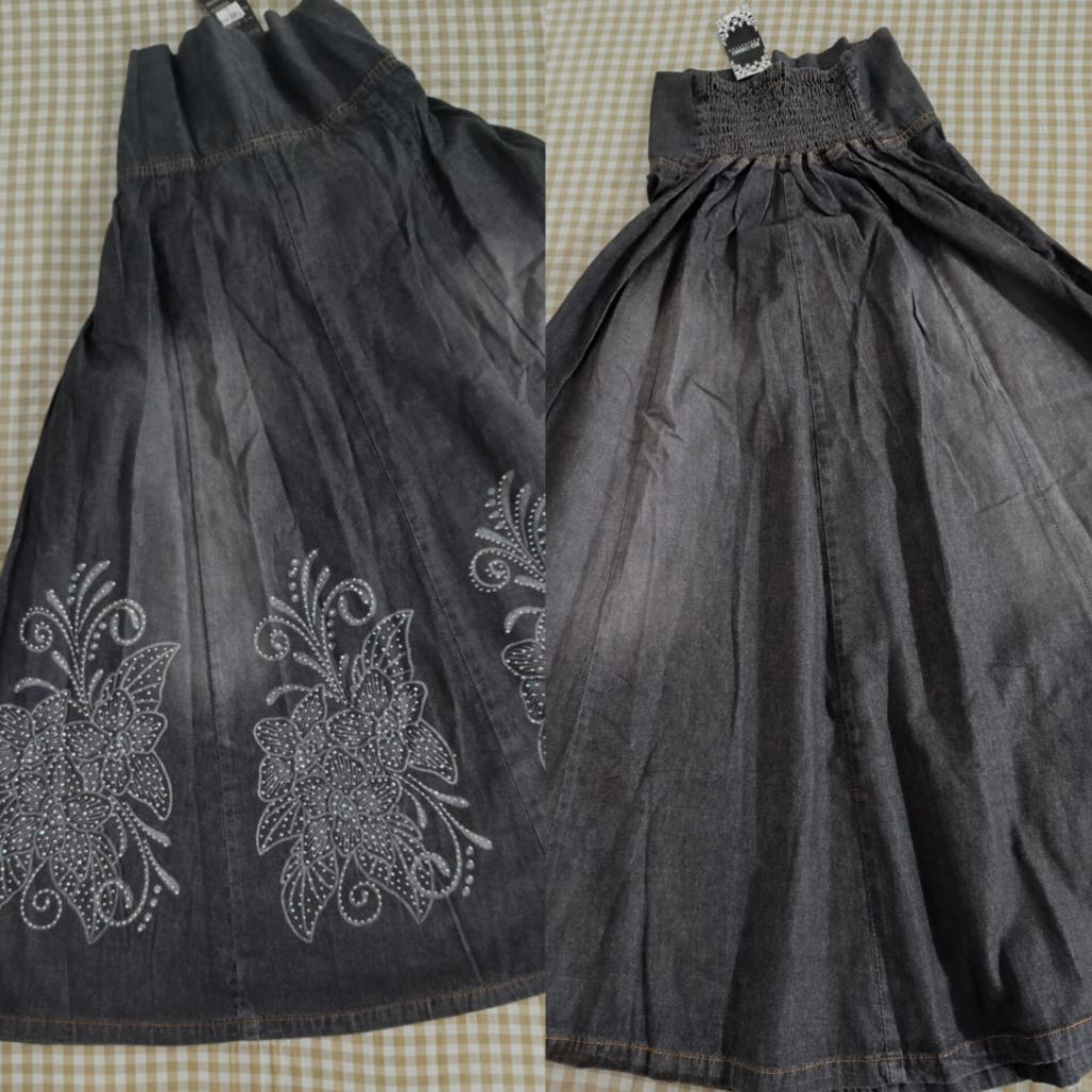 rok lebar bawah,pinggang karet,bahan soft jeans,lembut,ringan[FlashSale]