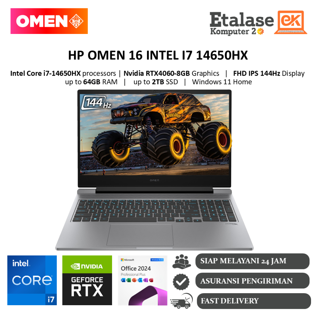 Laptop HP OMEN 16 Intel Core i7 14650HX RTX4060-8GB RAM 64GB DDR5 2TB SSD FHD IPS Win11 Home
