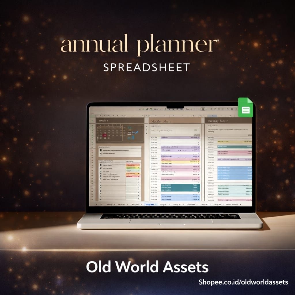 Planner Digital Tahunan Google Sheets | Kalender Bulanan | Jadwal Harian & Pelacak Target
