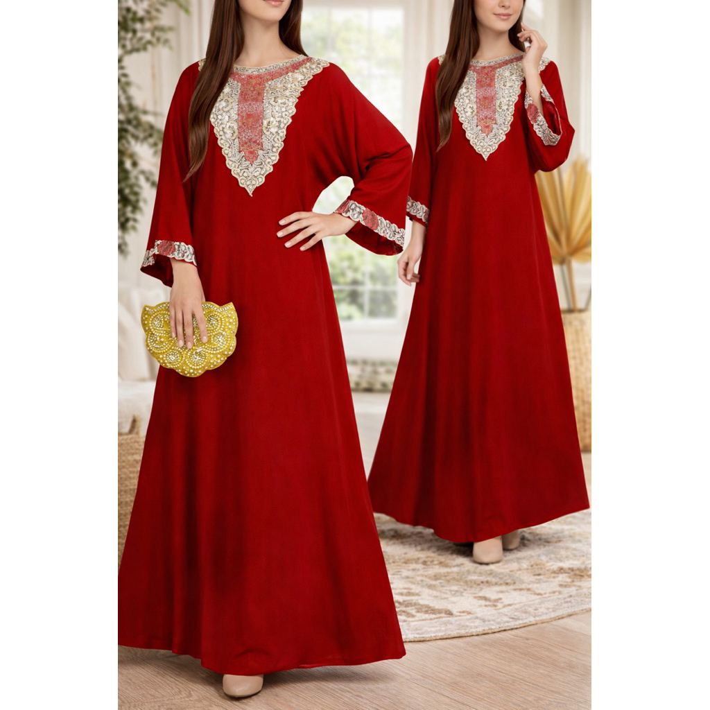 Alfina Abaya Gamis Rayon Kerancang Brokat Maxi Dress