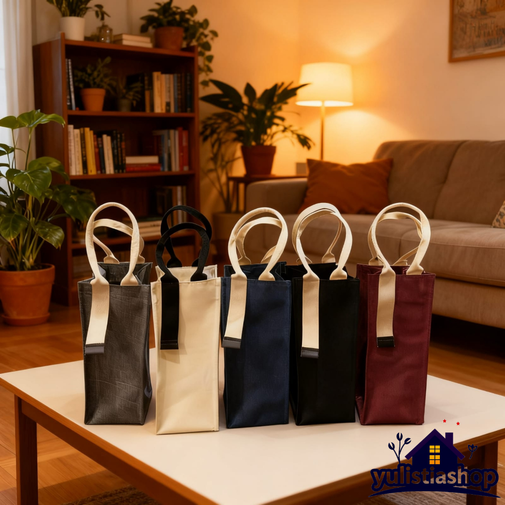 Tas Botol Denim Tali Panjang Simpel Anti Air Ukuran 10x10x25cm Hitam Khaki Abu-Abu Krem Maroon