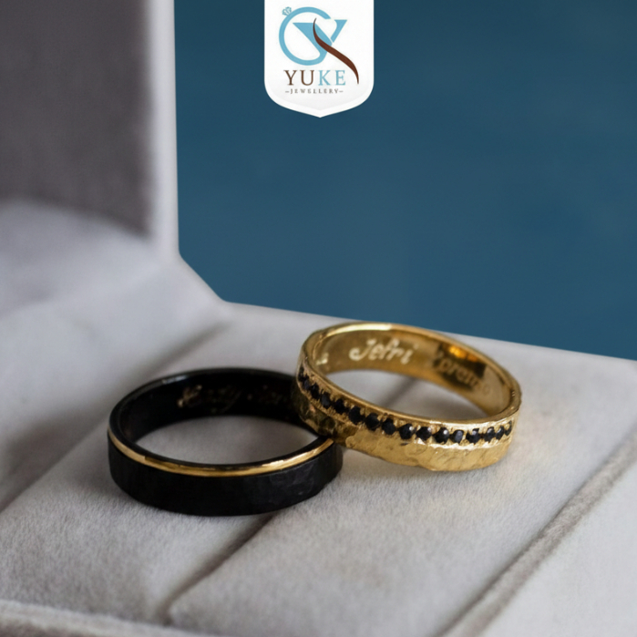 Yuke Jewelry - Cincin Kawin/Couple Bahan Perak - Emas - Palladium - Platinum Finishing Black & Gold