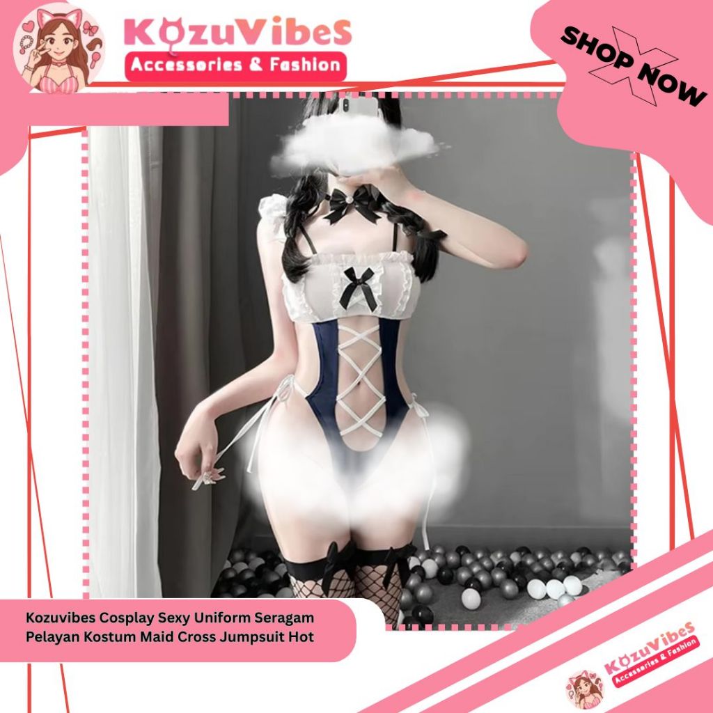 Kozuvibes Cosplay Sexy Uniform Pelayan Kostum Maid Cross Jumpsuit Hot
