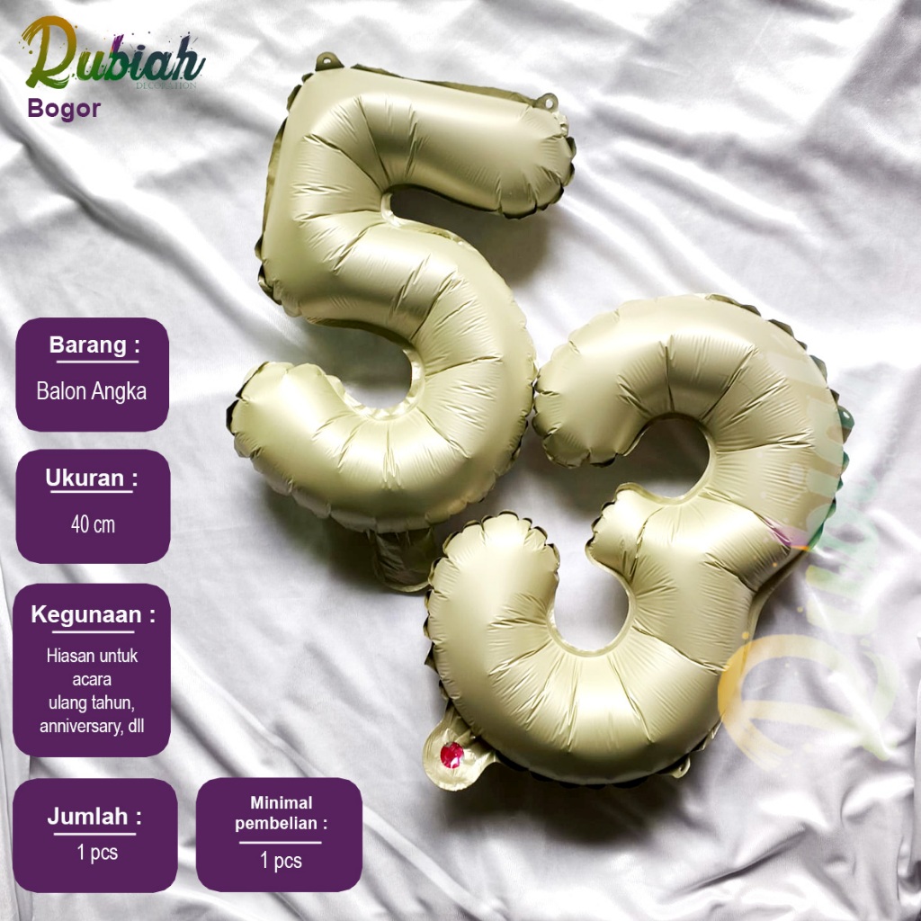 Balon Angka 40 cm Sage / Hijau