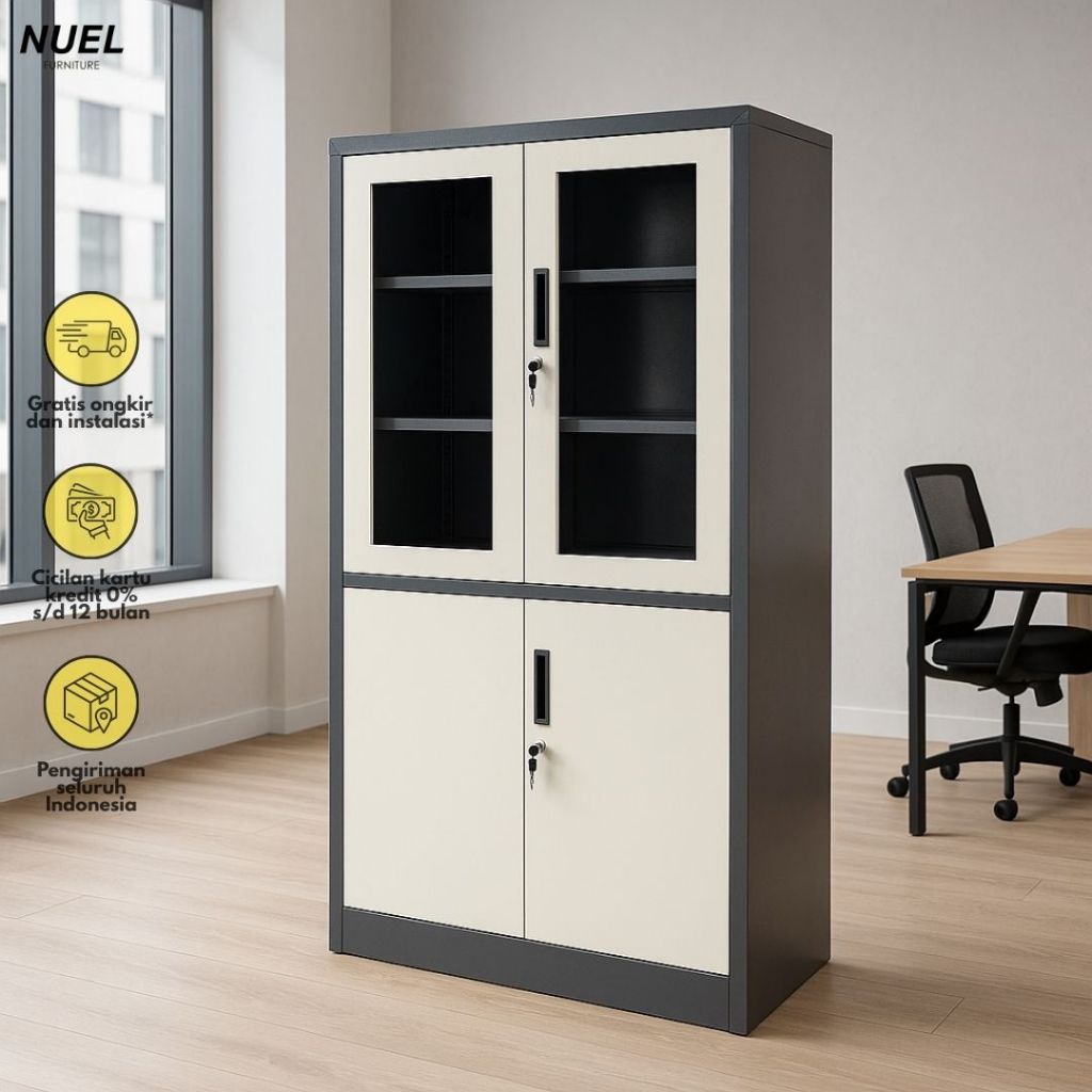 Kabinet / Lemari / Loker Pintu Kaca 2 Susun Dokumen Buku MultifungsI