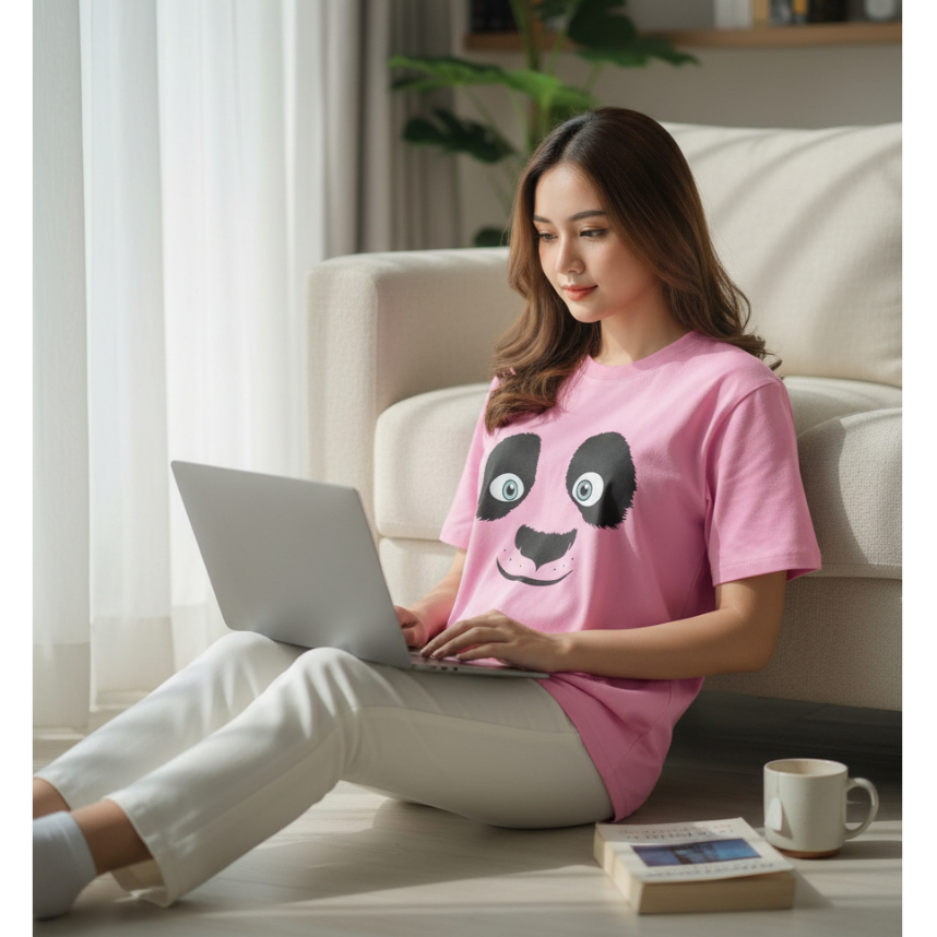 Okella Baju Kaos Pria Wanita Kain Katun Original Distro Motif Panda cute