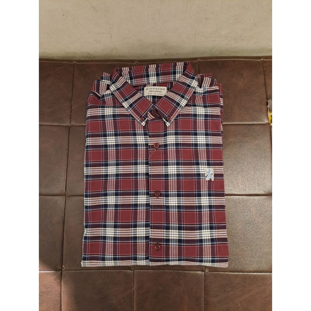 Giordano Lion Shirt Kemeja Lengan Pajang Cowok SlimFit Pink Size XS S M L XL XXL