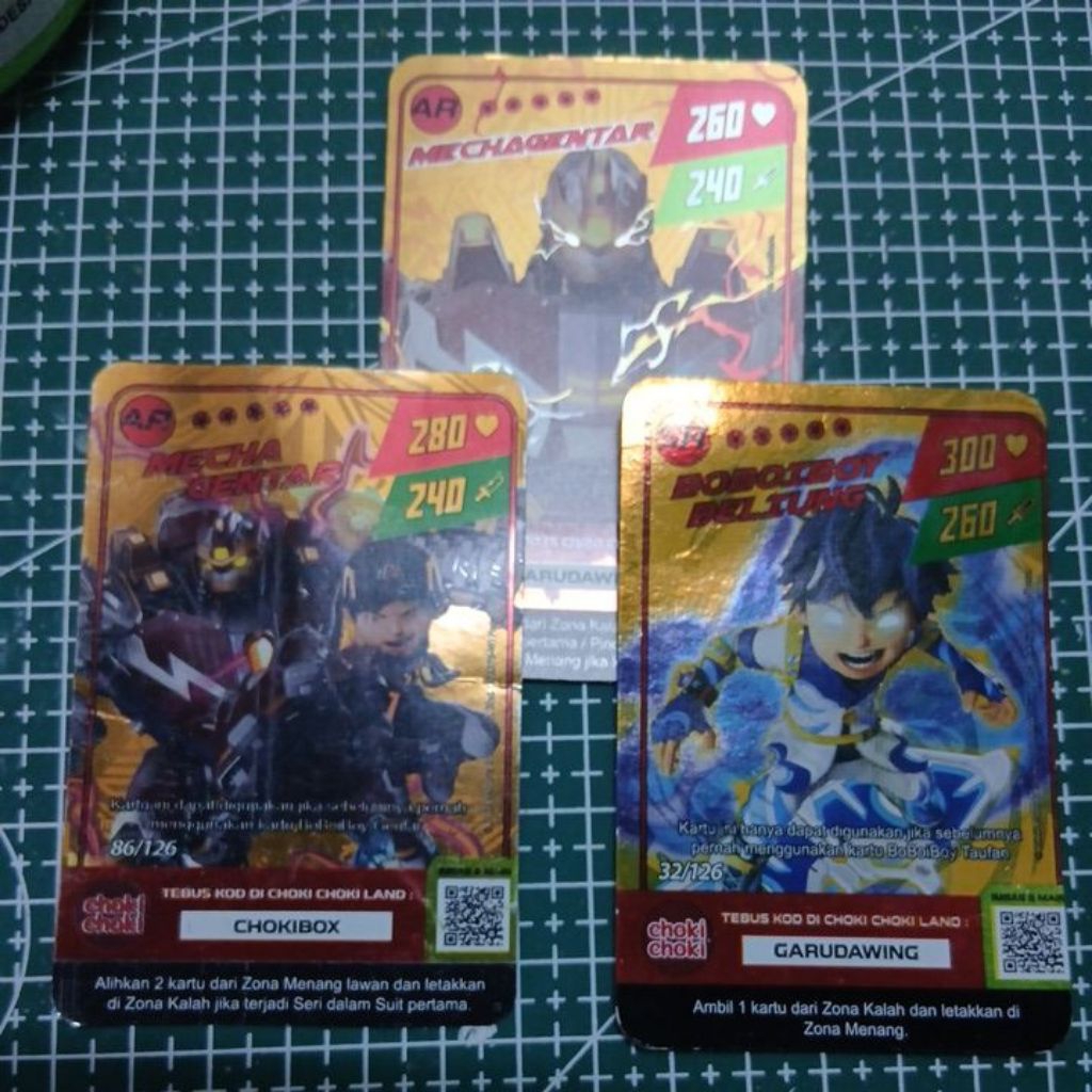 kartu boboiboy choki - choki original season 2,  ar mecha gentar, kartu foil dan bulk