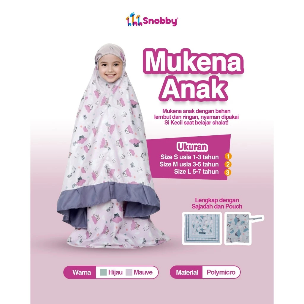 Snobby Mukena Anak Mayka Series Set Sajadah Pouch Travelling | Mukena Anak Perempuan 1-7thn
