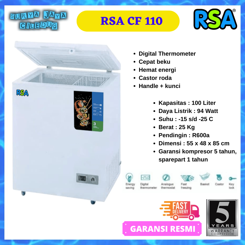 CHEST FREEZER RSA CF110 FREEZER BOX KAPASITAS 100 LITER BUAT FROZEN FOOD , DAGING (KARGO)