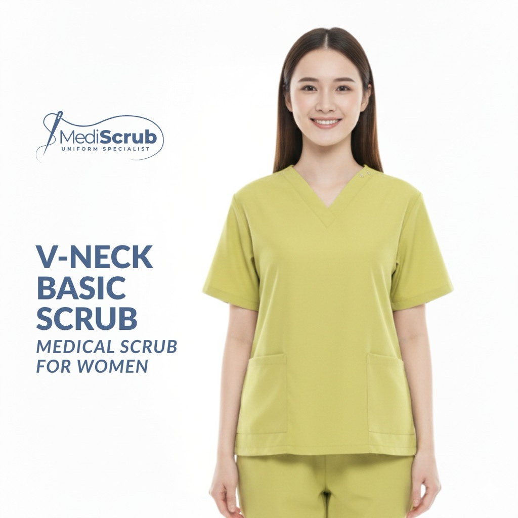 Baju OK / Baju Jaga dokter Wanita / Scrubs Lengan Pendek / Satu Set Baju Kerah V Neck dan Celana MED
