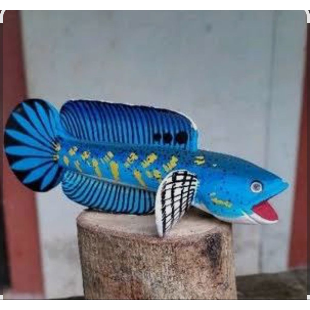 Patung Ikan Channa Blue Pulcra 10cm - Melatih Mental Ikan