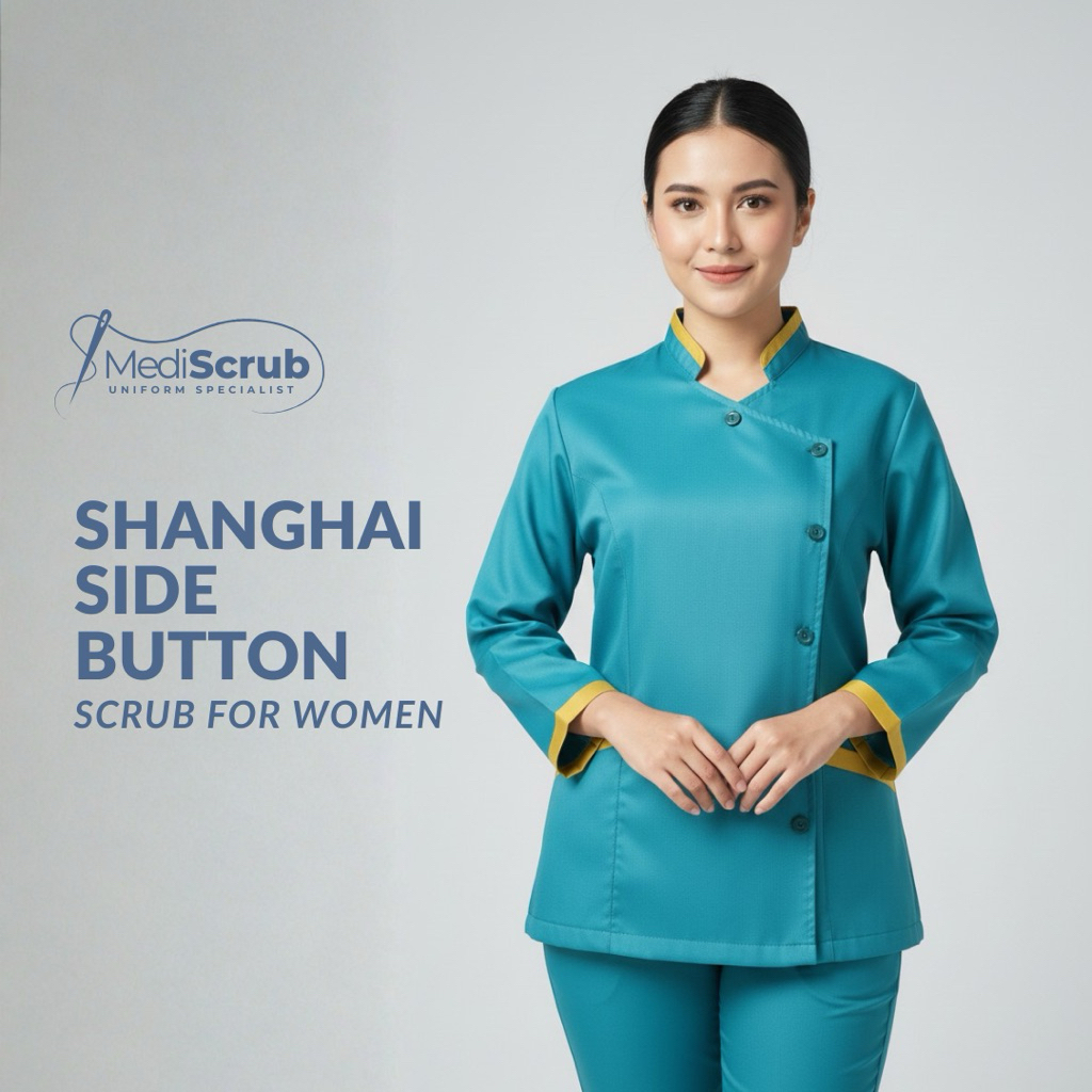 Baju Jaga Kerah Shanghai LENGAN PANJANG untuk Nakes Dokter Perawat Variasi Lis