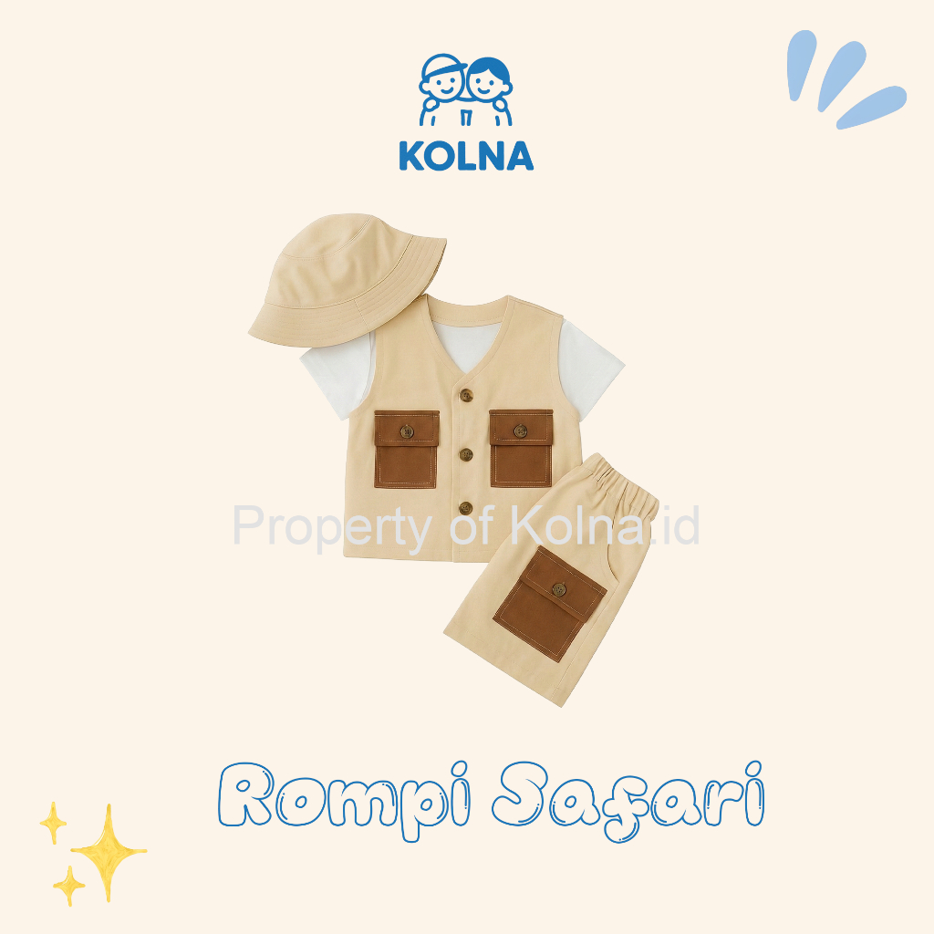 KOLNA Rompi Safari Set Kombinasi  - Rompi Safari Kombinasi Saku Atas Outfit Petualang Lucu
