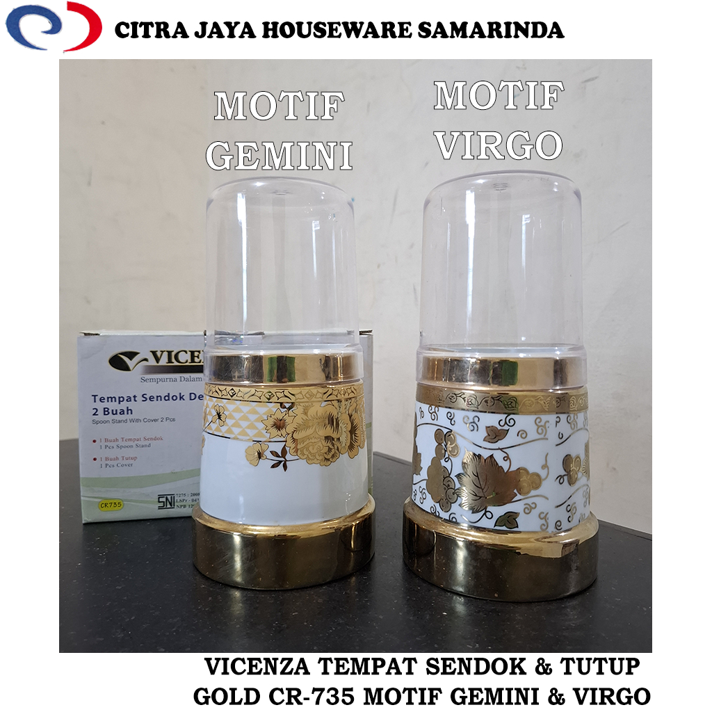 Tempat Sendok Keramik Gold & Tutup Plastik VICENZA CR-735 MOTIF GEMINI & VIRGO (PER 1 SET SESUAI MOT