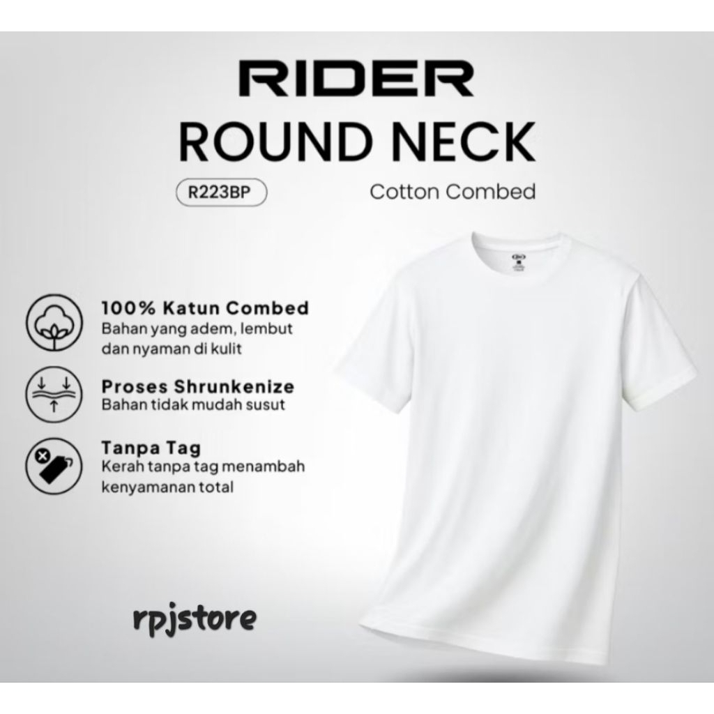 KAOS OBLONG RIDER PUTIH R 223 BP/LEHER BULAT