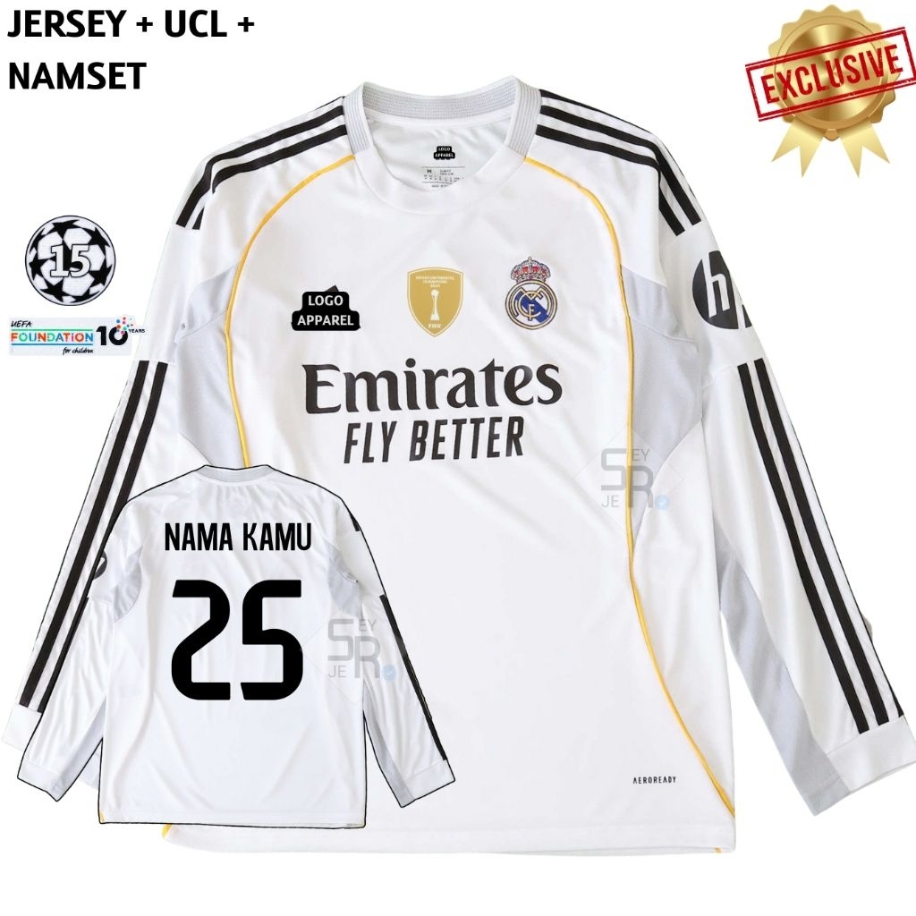 Jersey Real Madrid Home 2025 2026 Longsleeve - Jersey Madrid Grade Original