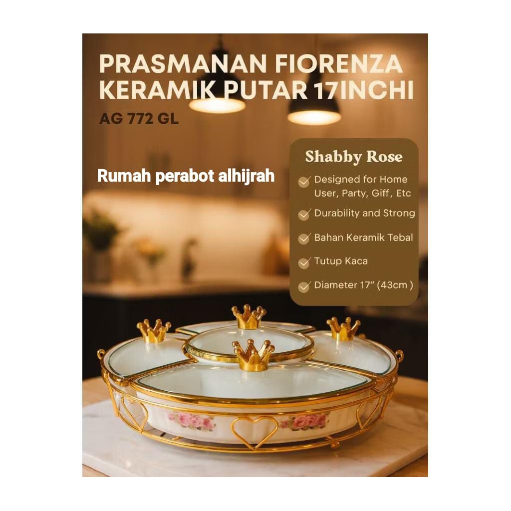 (PACKING KAYU) 17 Inch Prasmanan Putar Keramik Marble Fiorenza Set 17 inch MP-772, MH-772, MT-772