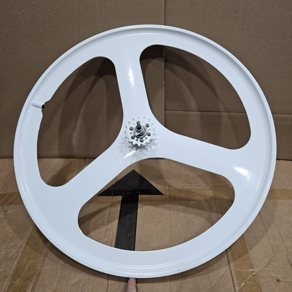 Wheelset Belakang Fixie MAGNITUDO 3 Spoke Bahan Magnesium Alloy Warna Putih Glossy