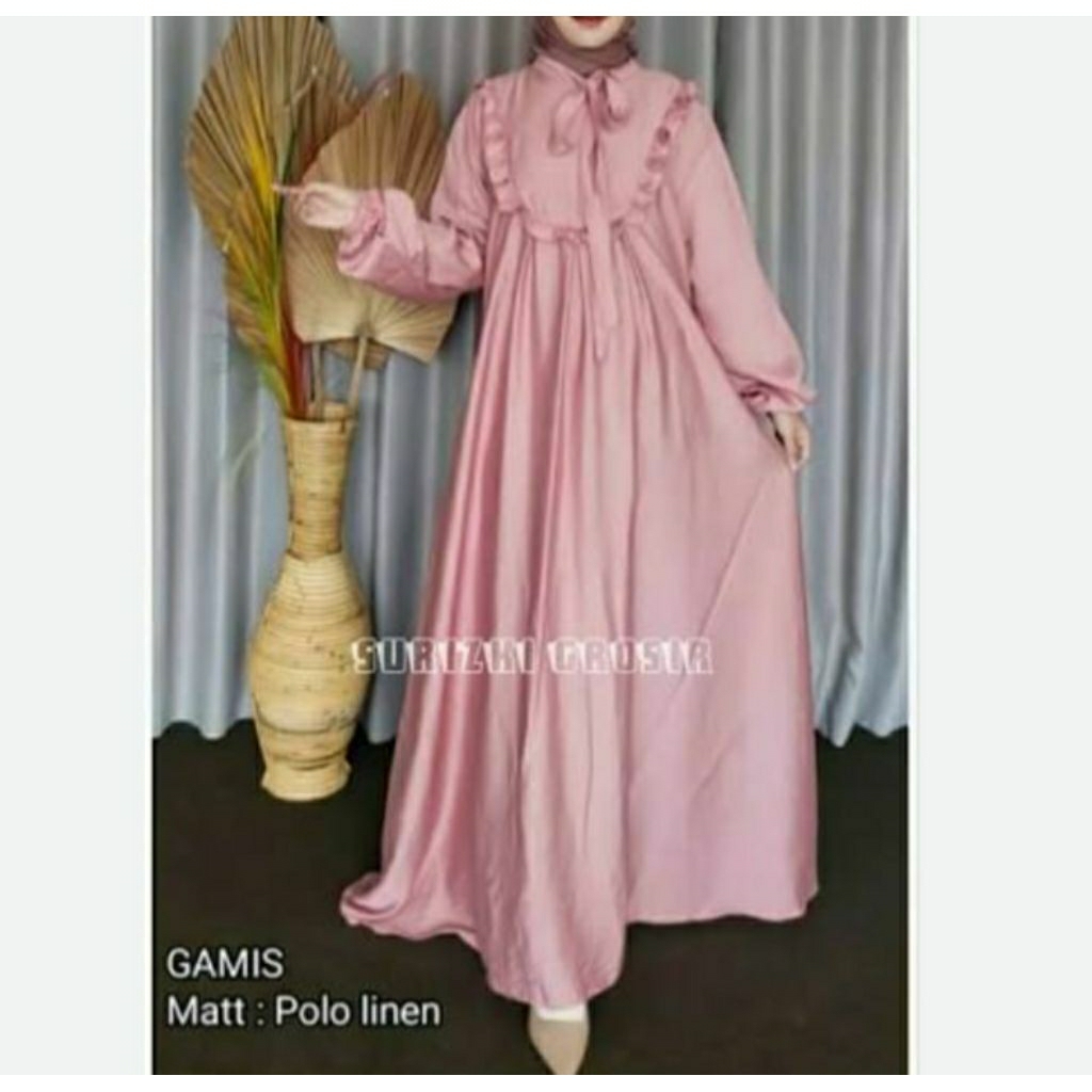 gamis polo linen viral murah/katun polo linen
