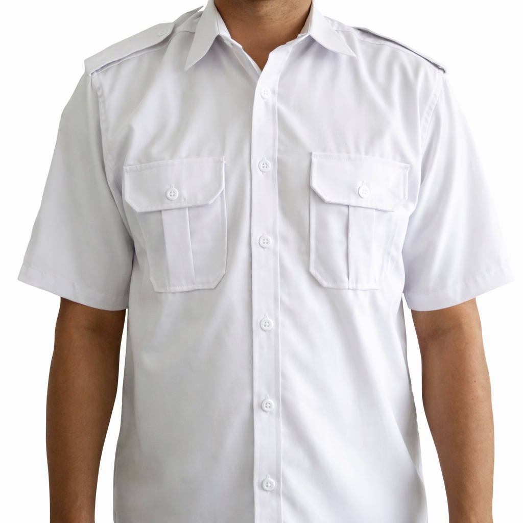 PDH putih pendek / kemeja pendek kerja / kemeja pdl lapangan / hem pdh pendek saku dua / kemeja puti