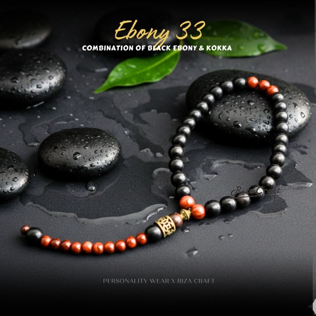 Tasbih 33 Butir Kayu Ebony Eboni Hitam Sulawesi mix Kokka Kaukah ASLI  by Riza Craft