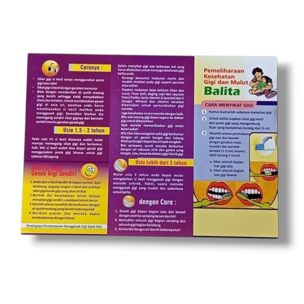 Leaflet Pembelajaran Gosok Gigi Usia Dini | Kesehatan Gigi dan Mulut (Kesgilut) | Brosur Edukasi