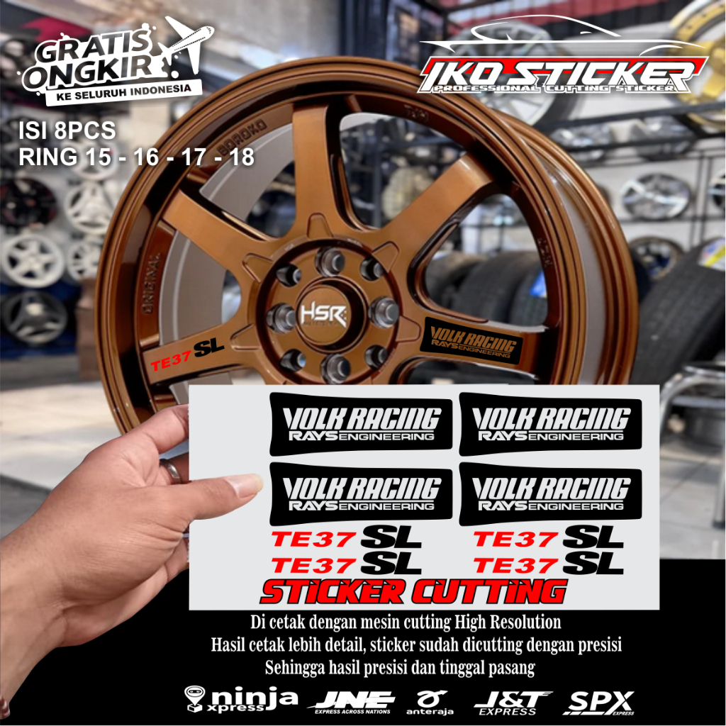8PCS STICKER STIKER VELK VLOK RACING STIKER VOLK VELK MOBIL TE37 SL RING 15 16 17 18
