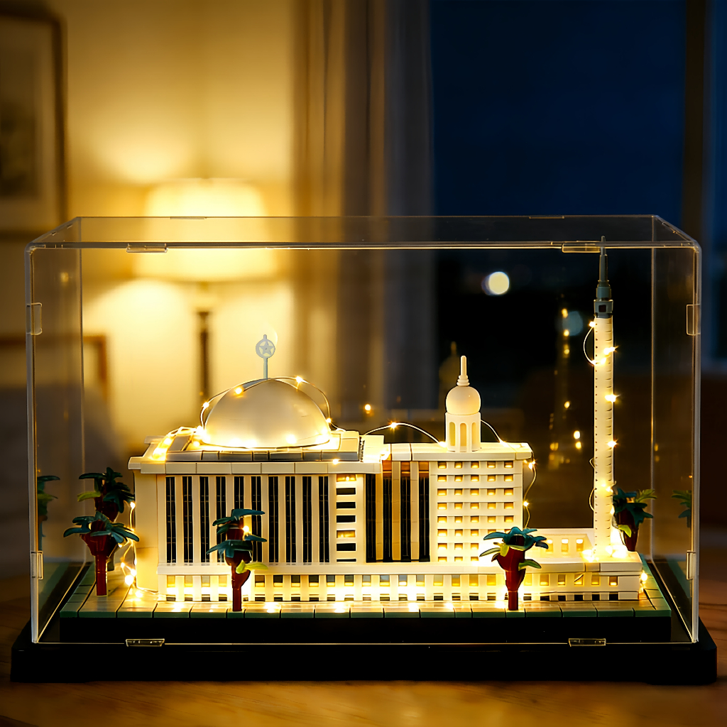 Mainan Edukasi: Kit Miniatur Masjid Istiqlal Jakarta - Blok Nano 3D dengan Lampu LED & Musik, Plus K