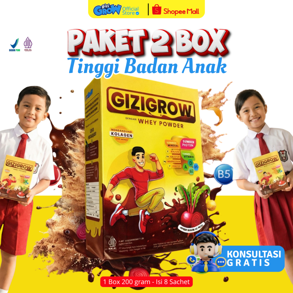 2 Box Gizigrow Susu Penambah Nafsu Makan dan Tinggi Badan Anak Usia 3-12 Tahun