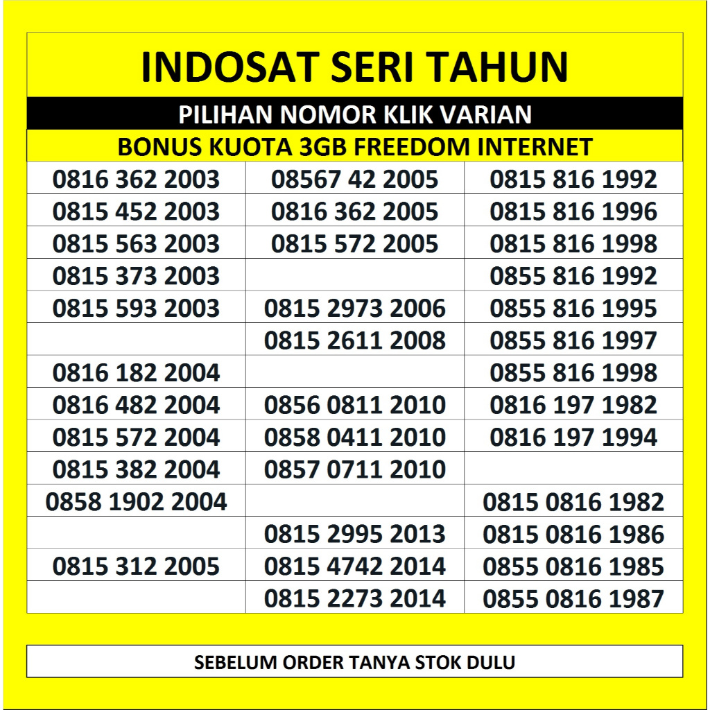 Nomor Cantik Tahun Indosat Im3 Ooredoo Kartu Perdana