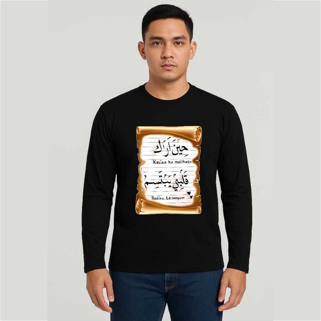 KAOS LENGAN PANJANG TULISAN ARAB KETIKA AKU MELIHATMU/ KAOS OBLONG LENGAN PANJANG T-SHIRT