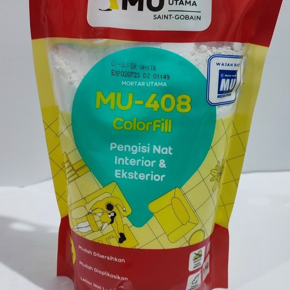 MU-408 ColorFill Mortar Instan Pengisi Nat Keramik 1kg semen putih interior eksterior grout warna ni
