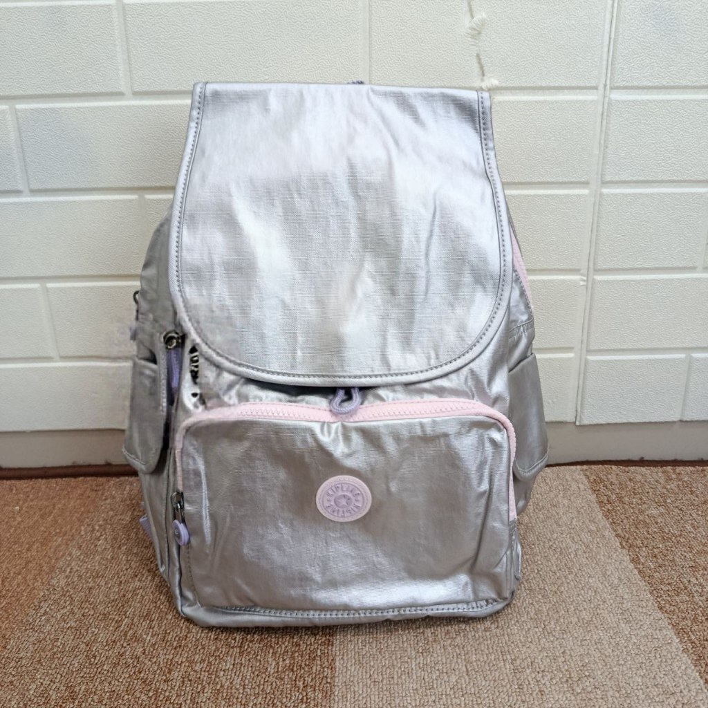 Tas Kipling City Pack Metallic Women's Backpack Original Ransel Wanita Silver Glow Met