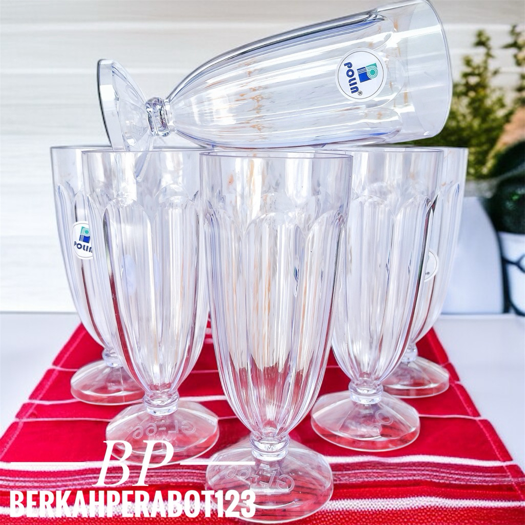 1 Lusin - Gelas Jus Plastik Bening 500 ml POLIN - Gelas Mika Bening - Gelas Jus Milkshake ala Cafe