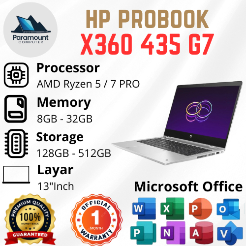 Laptop HP ProBook X360 435 G7 Ryzen 5/7 Pro Ram 8GB / 16GB SSD 256GB / 512GB Layar 13,3"inch Full HD