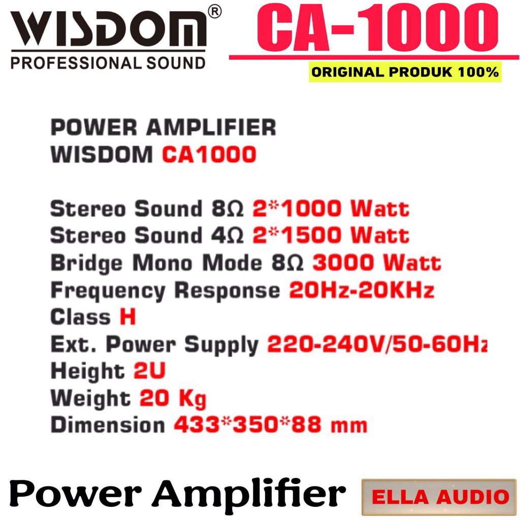 Power Amplifier Wisdom CA1000 CA-1000 Amplifier 2-Channel Wisdom CA 1000