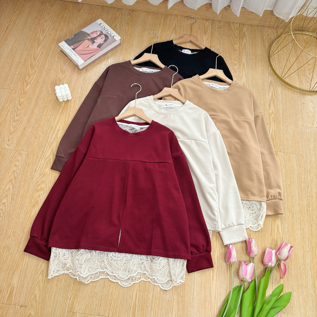 Diamore | ESHAL BLOUSE | BLOUSE LACE WANITA | ATASAN OVERSIZE WANITA PREMIUM