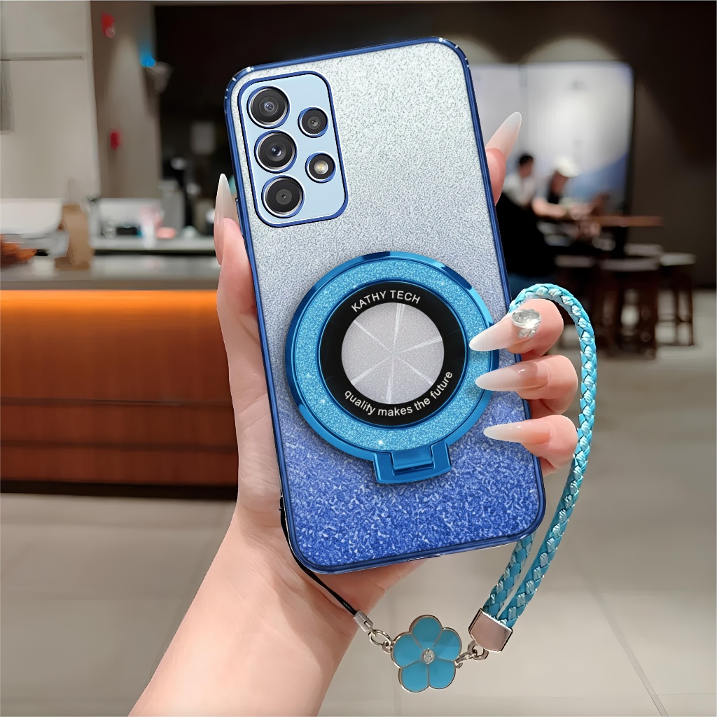 Soft Case Samsung A52 A52s Casing Glitter Ring Magsef Holder Free Tali Lanyard Mewah Handphone