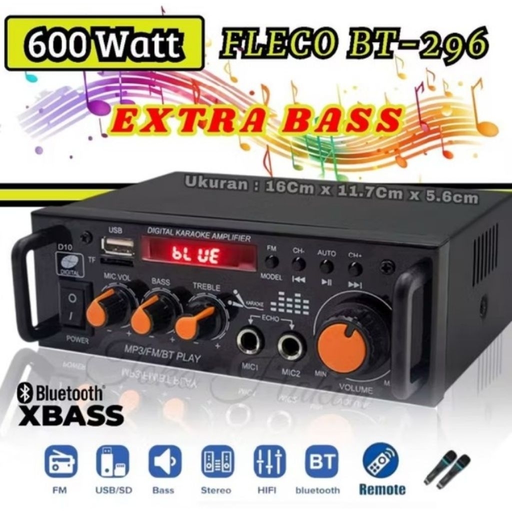 POWER AMPLIFIER BLUETOOTH MINI KARAOKE FLECO BT-296 PRO