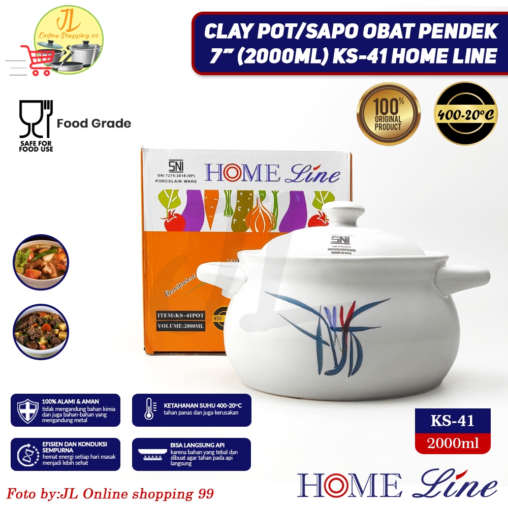 Homeline Panci Sapo Keramik Obat Tahan panas 2000ml warna putih KS-41 /  clay pot earthen pot rebusa