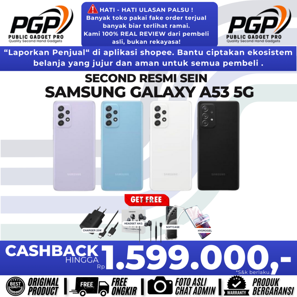 SAMSUNG GALAXY A53 5G 8/256GB & 8/128GB SECOND RESMI INDONESIA