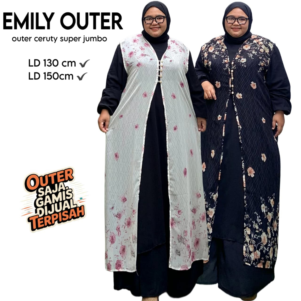 Zeba| Emily Long Outer Jumbo LD 130 LD150 Ceruty Babydoll BB 80 - 160 kg Motif Bunga Lebaran Cantik