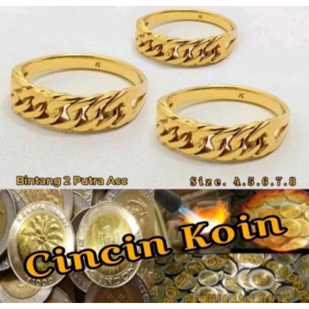 Cincin Lapis Logam Koin 1000 Rupiah 1991 TA1414 Emas Tua Anti Karat Terviral
