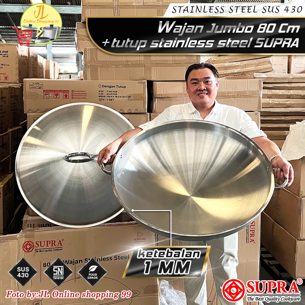 SUPRA Wajan jumbo 80cm + tutup stainless / kuali tebal SNI stainless SUS 430 HOREKARU MBG