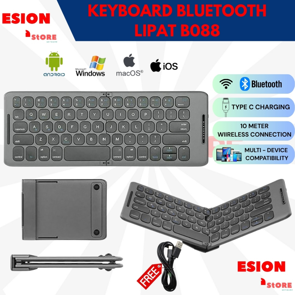 Keyboard Lipat B088 Wireless Bluetooth Keyboard Portable Lipat Folding Magnetic Support IOS Win Andr