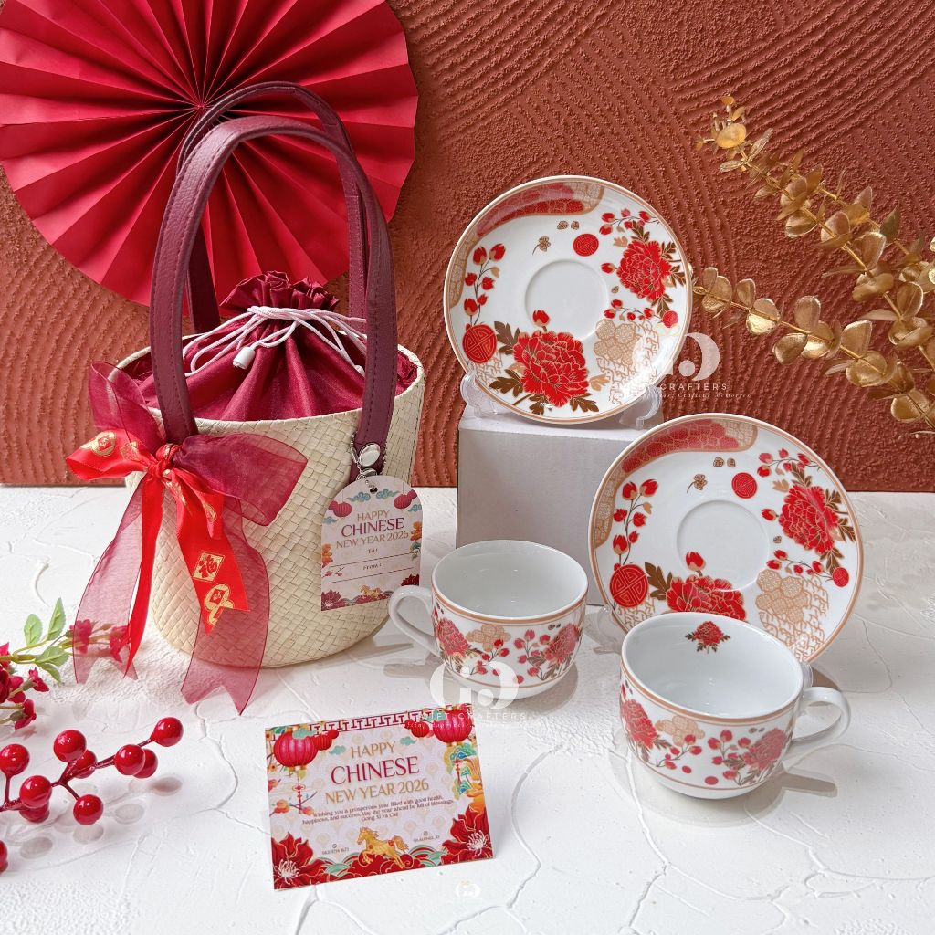 [READY STOCK] Parsel Tas Imlek - Hampers Cangkir Set Imlek - Hampers CNY Tea Set - Hampers Imlek Uni